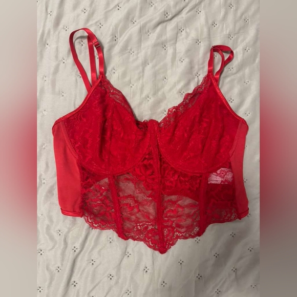TOP RED Sleeveless floral lace top tube top bustier vest corset top red summer - Picture 7 of 14